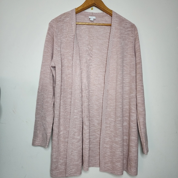 J. Jill Cotton Blend Heather Pink Open Front Cardigan Sweater Women's Size Large - Picture 2 of 7